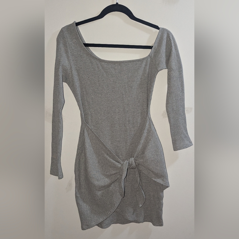 STNDRD Gray Textured Long Sleeve Dress